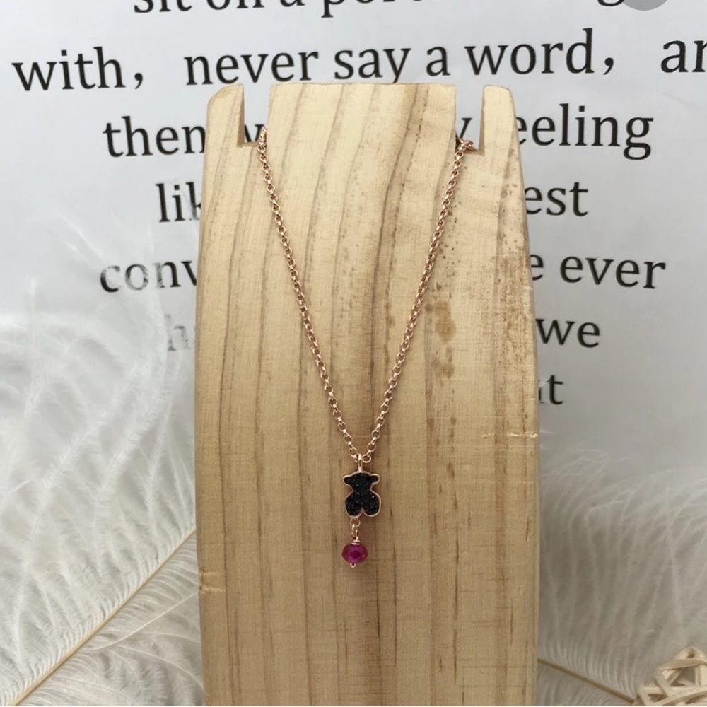 Tiny Elegant Black and Pink Pendant Necklace 45CM